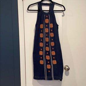 Navy halter dress.